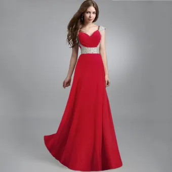Elegant Red Chiffon Maxi Dresses 2018 Empire Shoulders Sleeveless Sequins Floor Length Long Ruffle Backless Womens Clothing