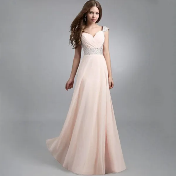 Elegant Rød Chiffon Maxikjoler 2018 Empire Skuldre Uten Ermer Paljetter Lange Buste Ryggløse Dameklær