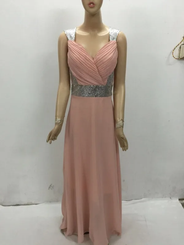 Elegant Rød Chiffon Maxikjoler 2018 Empire Skuldre Uten Ermer Paljetter Lange Buste Ryggløse Dameklær