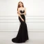 Sexy Black Evening Dresses  2017 Trumpet / Mermaid Scoop Neck Sleeveless Appliques Lace Pearl Court Train Backless Pierced Formal Dresses