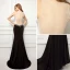 Sexy Black Evening Dresses  2017 Trumpet / Mermaid Scoop Neck Sleeveless Appliques Lace Pearl Court Train Backless Pierced Formal Dresses