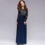 Elegant Navy Blue Chiffon Maxi Dresses 2018 Scoop Neck Long Sleeve Sash Floor-Length / Long Ruffle Womens Clothing