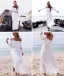 Fine Sommer Strand Hvit Chiffon Maxikjoler 2018 Kappe / Fit Av Skulderen Langermede Ankel-lengde Buste Ryggløse Dameklær
