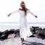 Fine Sommer Strand Hvit Chiffon Maxikjoler 2018 Kappe / Fit Av Skulderen Langermede Ankel-lengde Buste Ryggløse Dameklær