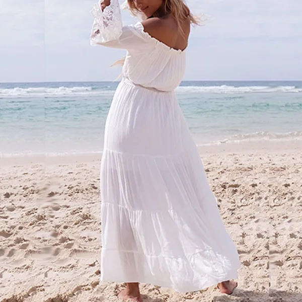 maxi white beach dresses Berlook Linen Criss-Cross Back Maxi Dress main image 1