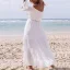Fine Sommer Strand Hvit Chiffon Maxikjoler 2018 Kappe / Fit Av Skulderen Langermede Ankel-lengde Buste Ryggløse Dameklær
