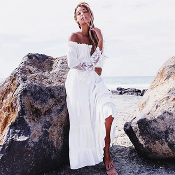 summer beach dresses 2018 2018 Summer Dress bella hadid white Beach dress Slash Neck Ruffles Lac –  Nivara Women Fashion