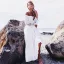 Fine Sommer Strand Hvit Chiffon Maxikjoler 2018 Kappe / Fit Av Skulderen Langermede Ankel-lengde Buste Ryggløse Dameklær