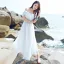 Chic / Beautiful Summer Beach White Chiffon Maxi Dresses 2018 A-Line / Princess Off-The-Shoulder Short Sleeve Tea-length Backless Womens Clothing