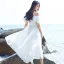 Chic / Beautiful Summer Beach White Chiffon Maxi Dresses 2018 A-Line / Princess Off-The-Shoulder Short Sleeve Tea-length Backless Womens Clothing