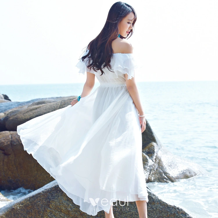 tea length beach dresses LaDivine CD0225 Beaded A Line Tea Length Cocktail Dress