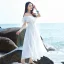 Chic / Beautiful Summer Beach White Chiffon Maxi Dresses 2018 A-Line / Princess Off-The-Shoulder Short Sleeve Tea-length Backless Womens Clothing