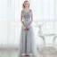 Chic / Beautiful Grey Prom Dresses 2017 A-Line / Princess V-Neck Sleeveless Beading Pearl Bow Sash Floor-Length / Long Backless Formal Dresses