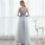 Chic / Beautiful Grey Prom Dresses 2017 A-Line / Princess V-Neck Sleeveless Beading Pearl Bow Sash Floor-Length / Long Backless Formal Dresses