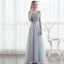 Chic / Beautiful Grey Prom Dresses 2017 A-Line / Princess V-Neck Sleeveless Beading Pearl Bow Sash Floor-Length / Long Backless Formal Dresses