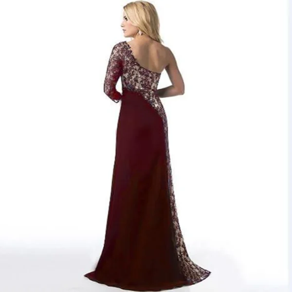 Zwei Töne Schwarz Maxikleider 2018 Meerjungfrau One-Shoulder Lange Ärmel Gespaltete Front Sweep / Pinsel Zug Rückenfreies Damenbekleidung