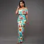 Moderne / Mode Vert Foncé Robes longues 2018 Trompette / Sirène De l'épaule Manches Courtes Impression Fleur Longueur Cheville Volants Dos Nu Vêtements Femme