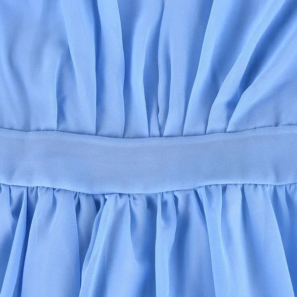 Sexy Sky Blue Chiffon Summer Maxi Dresses 2018 V-Neck Spaghetti Straps Sleeveless Split Front Floor-Length / Long Ruffle Backless Womens Clothing