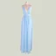 Sexy Sky Blue Chiffon Summer Maxi Dresses 2018 V-Neck Spaghetti Straps Sleeveless Split Front Floor-Length / Long Ruffle Backless Womens Clothing