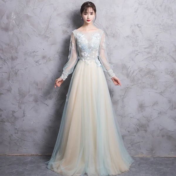 Elegant Champagne Evening Dresses 2017 A-Line / Princess Scoop Neck Long Sleeve Appliques Lace Beading Pearl Court Train Backless Pierced Formal Elegant Champagne Evening Dresses 2017 A-Line / Princess Scoop Neck Long Sleeve Appliques Lace Beading Pearl Court Train Backless Pierced Formal