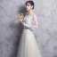 Elegant Champagne Evening Dresses  2017 A-Line / Princess Scoop Neck Long Sleeve Appliques Lace Beading Pearl Court Train Backless Pierced Formal Dresses