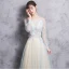 Elegant Champagne Evening Dresses  2017 A-Line / Princess Scoop Neck Long Sleeve Appliques Lace Beading Pearl Court Train Backless Pierced Formal Dresses