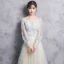 Elegant Champagne Evening Dresses  2017 A-Line / Princess Scoop Neck Long Sleeve Appliques Lace Beading Pearl Court Train Backless Pierced Formal Dresses