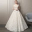 Charming Champagne Pierced Wedding Dresses 2018 A-Line / Princess Scoop Neck Cap Sleeves Backless Flower Rhinestone Appliques Lace Ruffle Court Train