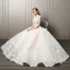Charming Champagne Pierced Wedding Dresses 2018 A-Line / Princess Scoop Neck Cap Sleeves Backless Flower Rhinestone Appliques Lace Ruffle Court Train