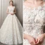 Charming Champagne Pierced Wedding Dresses 2018 A-Line / Princess Scoop Neck Cap Sleeves Backless Flower Rhinestone Appliques Lace Ruffle Court Train
