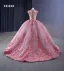 Conte de fée Rougissant Rose Col Haut Robe Boule Robe De Bal 2023 Mancherons Bretelles croisées Train De Balayage Quinceañera Robe De Cérémonie