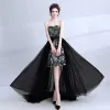 Modern / Fashion Black Cocktail Dresses 2017 A-Line / Princess Sweetheart Sleeveless Embroidered Sweep Train Backless Formal Dresses
