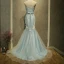 Chic / Belle Bleu Ciel Robe De Soirée 2017 Trompette / Sirène Bustier Sans Manches Paillettes Appliques Fleur Faux Diamant Ceinture Train De Balayage Dos Nu Robe De Ceremonie