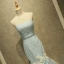 Chic / Belle Bleu Ciel Robe De Soirée 2017 Trompette / Sirène Bustier Sans Manches Paillettes Appliques Fleur Faux Diamant Ceinture Train De Balayage Dos Nu Robe De Ceremonie