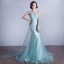 Scintillantes Paillettes Bleu Robe De Soirée 2017 Trompette / Sirène Une épaule Sans Manches Appliques En Dentelle Faux Diamant Volants Dos Nu Robe De Ceremonie Tribunal Train
