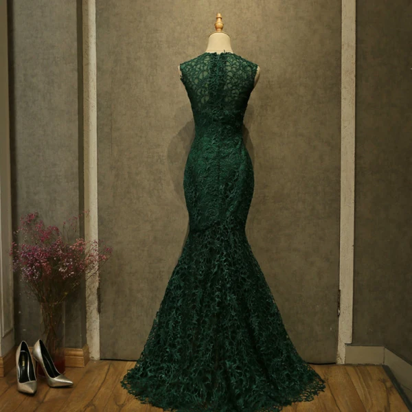 Vintage Dark Green Evening Dresses 2017 Trumpet / Mermaid Scoop Neck Sleeveless Sweep Train Formal Dresses