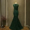 Vintage Dark Green Evening Dresses  2017 Trumpet / Mermaid Scoop Neck Sleeveless Sweep Train Formal Dresses