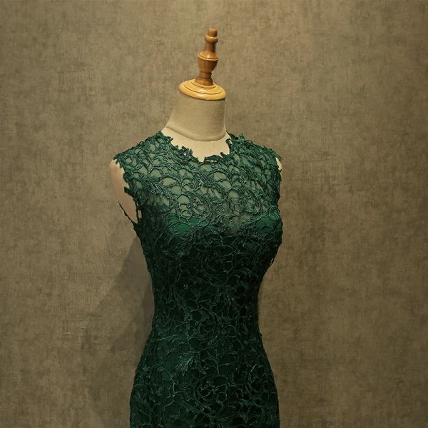 Vintage Dark Green Evening Dresses 2017 Trumpet / Mermaid Scoop Neck Sleeveless Sweep Train Formal Dresses