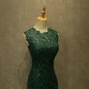 Vintage Dark Green Evening Dresses  2017 Trumpet / Mermaid Scoop Neck Sleeveless Sweep Train Formal Dresses
