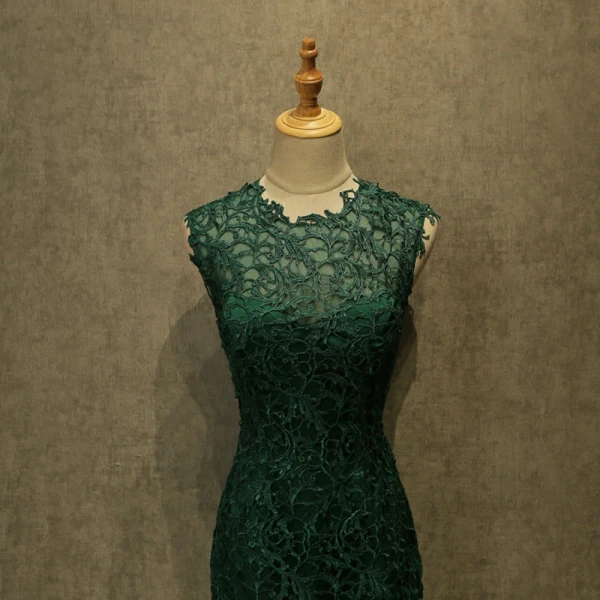 Vintage Dark Green Evening Dresses 2017 Trumpet / Mermaid Scoop Neck Sleeveless Sweep Train Formal Dresses