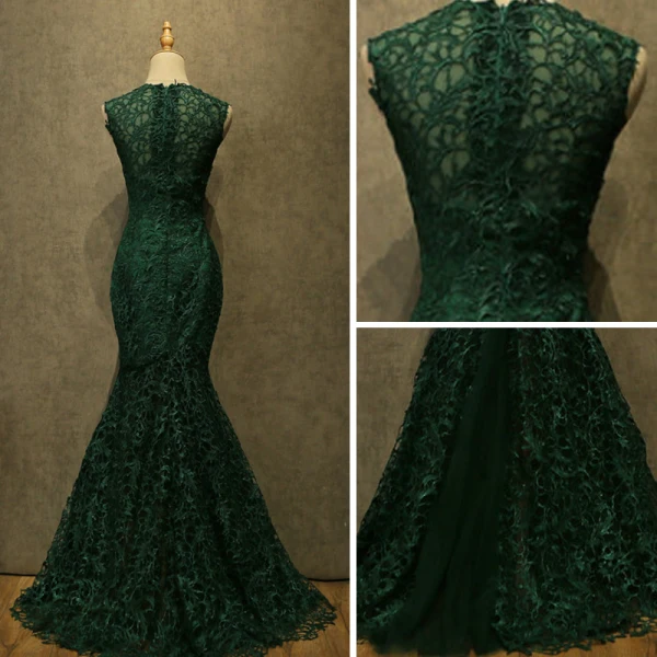 Vintage Dark Green Evening Dresses 2017 Trumpet / Mermaid Scoop Neck Sleeveless Sweep Train Formal Dresses