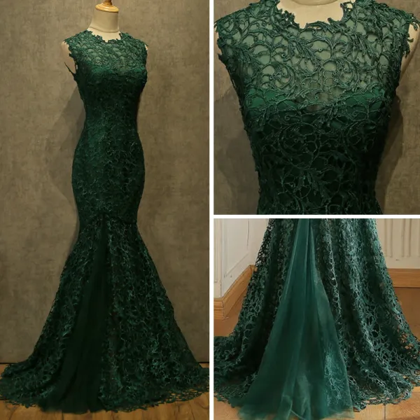 Vintage Dark Green Evening Dresses 2017 Trumpet / Mermaid Scoop Neck ...