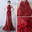 Moderne / Mode Doré Rouge Robe De Soirée 2017 Trompette / Sirène Titulaire Sans Manches Noeud Ceinture Fendue devant Train De Balayage Dos Nu Robe De Ceremonie