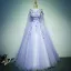 Chic / Beautiful Prom Dresses 2017 Lace Appliques Rhinestone Pearl Sleeveless Scoop Neck Backless Cathedral Train Lilac Ball Gown
