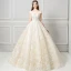 Elegant See-through Champagne Wedding Dresses 2018 Ball Gown V-Neck Cap Sleeves Backless Appliques Lace Pearl Ruffle Cathedral Train