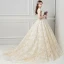 Elegant See-through Champagne Wedding Dresses 2018 Ball Gown V-Neck Cap Sleeves Backless Appliques Lace Pearl Ruffle Cathedral Train