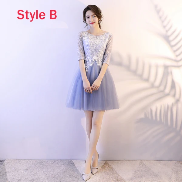 Affordable Sky Blue Bridesmaid Dresses 2018 A-Line / Princess Appliques Lace Short Ruffle Backless Wedding Party Dresses
