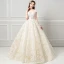 Elegant See-through Champagne Wedding Dresses 2018 Ball Gown V-Neck Cap Sleeves Backless Appliques Lace Pearl Ruffle Cathedral Train