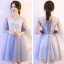 Affordable Sky Blue Bridesmaid Dresses 2018 A-Line / Princess Appliques Lace Short Ruffle Backless Wedding Party Dresses