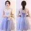 Affordable Sky Blue Bridesmaid Dresses 2018 A-Line / Princess Appliques Lace Short Ruffle Backless Wedding Party Dresses